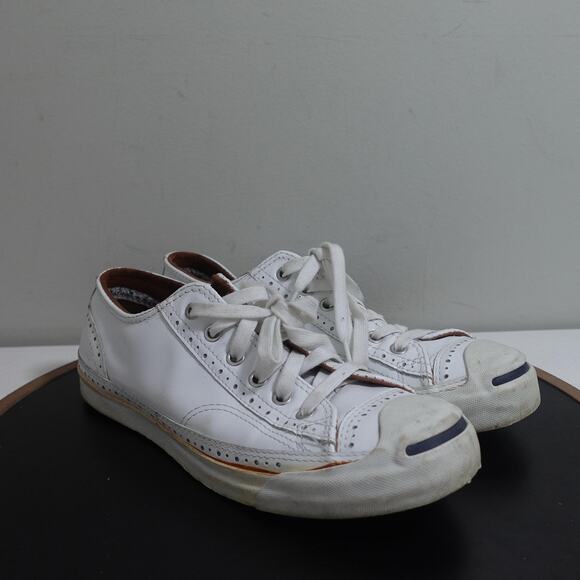 Converse Jack Purcell Shoes Mens Size 7 White Leather Low Top Lace Up Sneakers - Picture 2 of 12